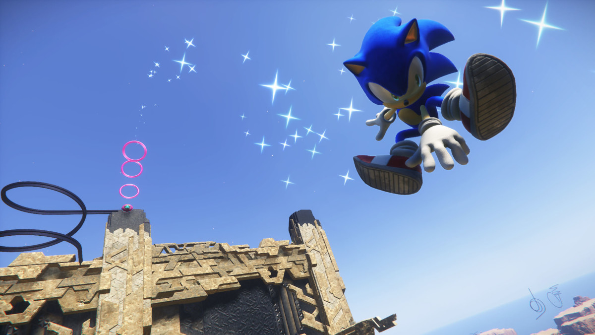 Sonic Frontiers Sonic doing a trick in mid-air